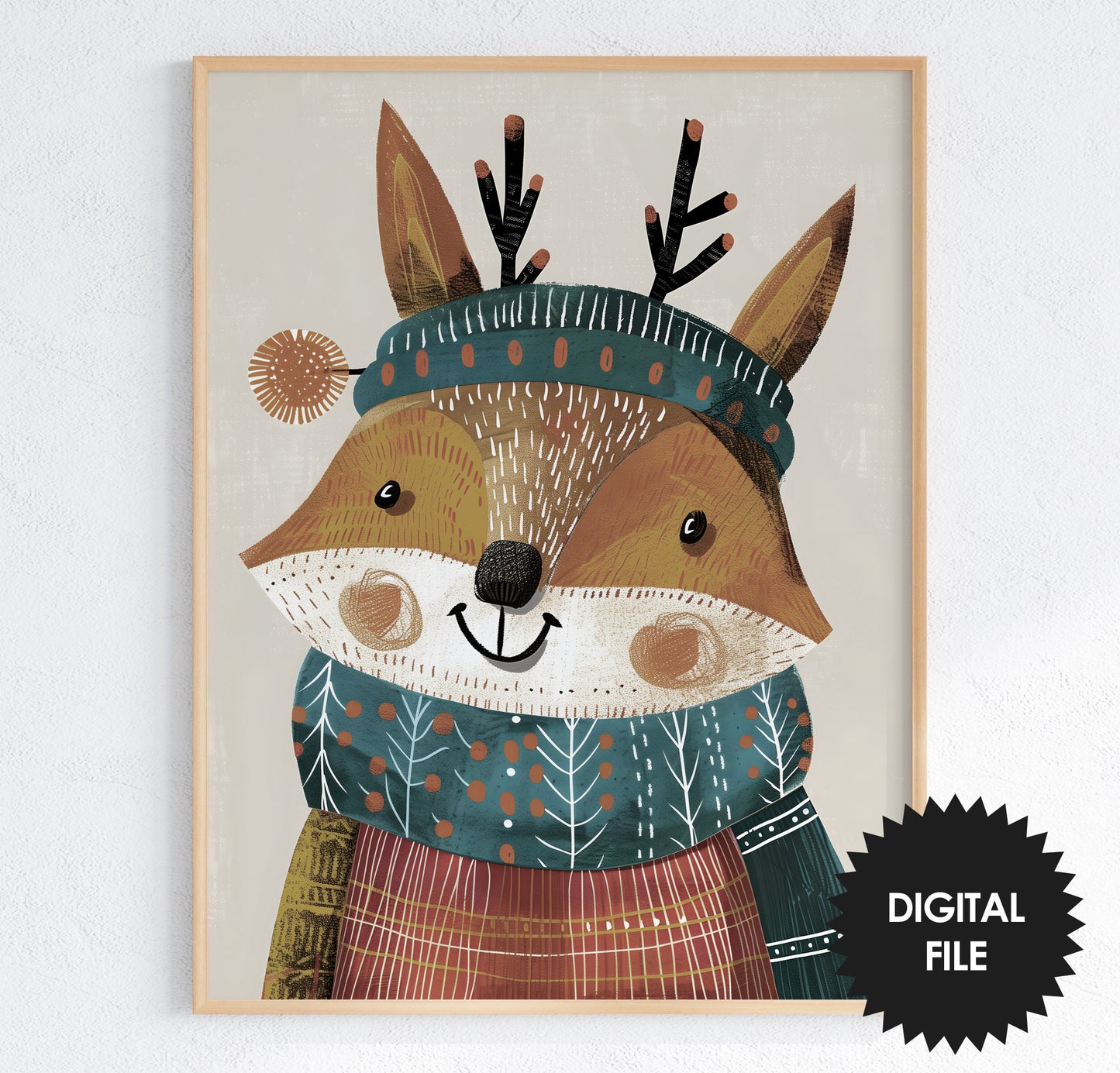 Nursery Wall Art, Winter Animals Kids Room Art, fox print preview - desaturated