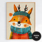 Nursery Wall Art, Winter Animals Kids Room Art, fox print preview colorful