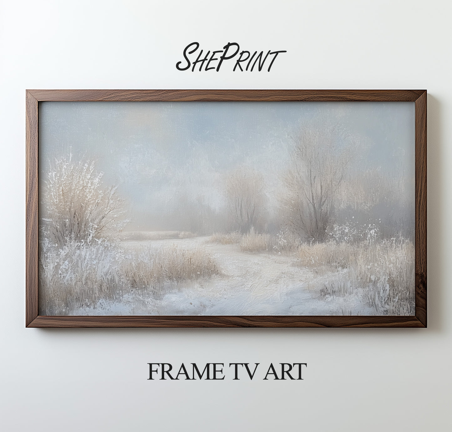 Frame TV Art Winter Landscape Painting preview with wooden frame