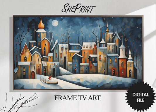Winter Samsung Frame TV Art | Winter Night Abstract Painting | Digital TV Art | Instant Download