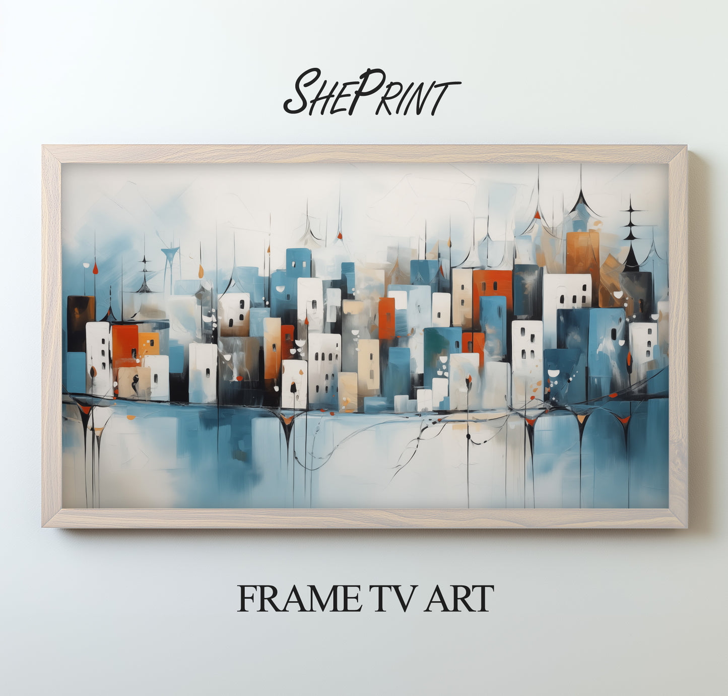 Abstract Winter Town Samsung Frame TV Art preview on screen