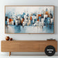 Abstract Winter Town Samsung Frame TV Art preview in living room