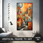 Vertical Frame TV Art, Winter Town Abstract Art preview on Samsung Frame Tv when mounted vertically