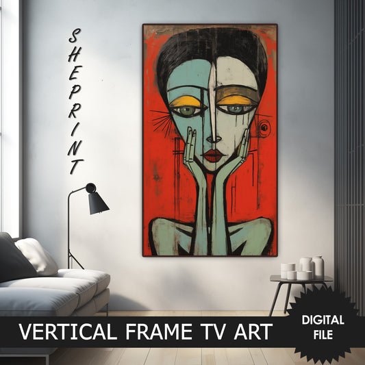 Vertical Frame TV Art, Woman Beauty Abstract Art preview on Samsung Frame TV when mounted vertically