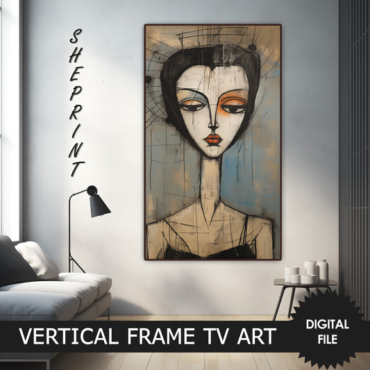 Vertical Frame TV Art, Woman's Grace Abstract Art preview on Samsung Frame Tv when mounted vertically