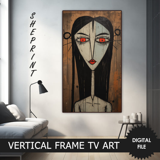 Vertical Frame TV Art, Woman Passion Abstract Art preview on Samsung Frame TV when mounted vertically