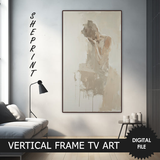 Vertical Frame TV Art, Woman Soft Abstract Art preview on Samsung frame tv when mounted vertically