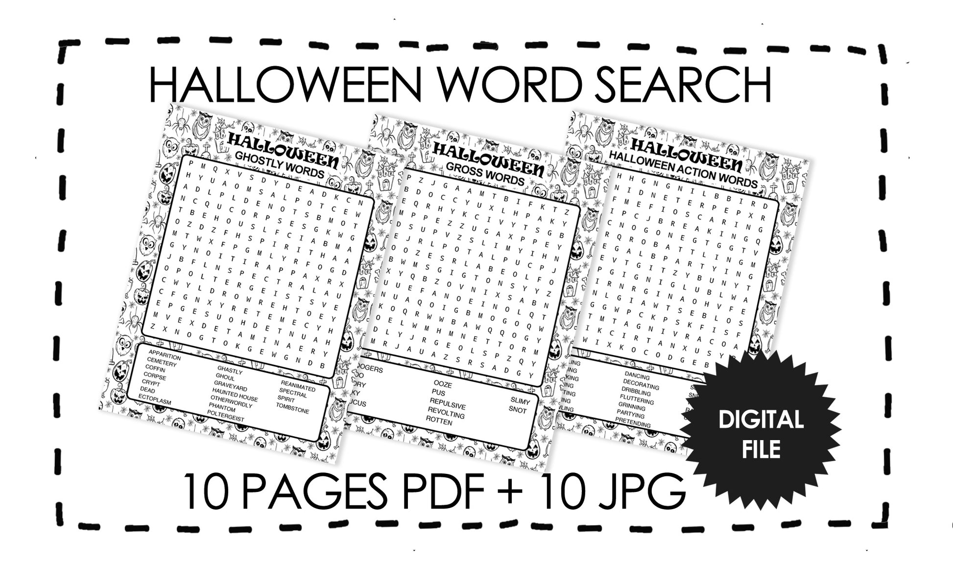 Halloween Word Search Pages For Kids,10 Digital Printable Pages 8-10 pages preview