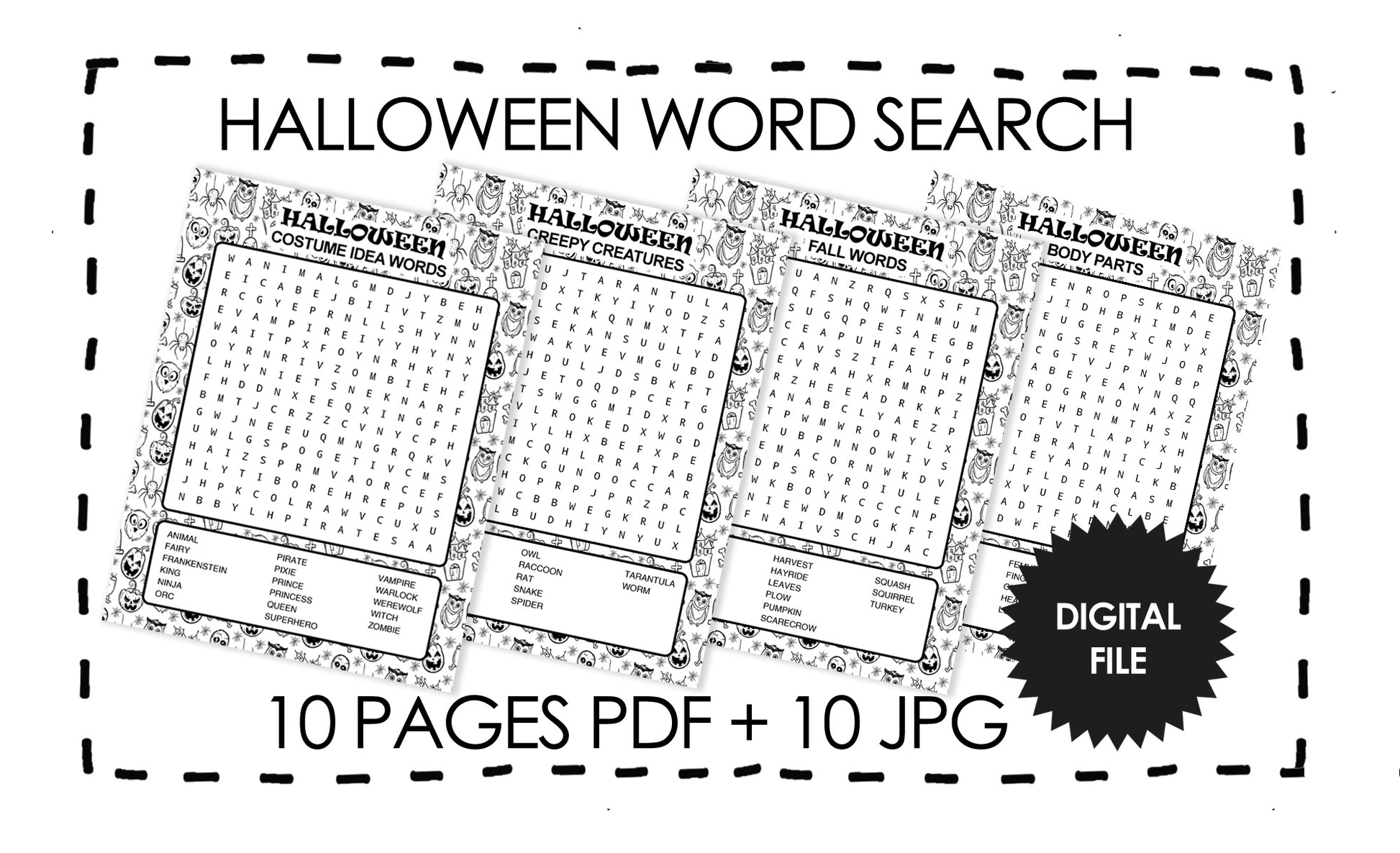 Halloween Word Search Pages For Kids,10 Digital Printable Pages 1-4 page preview