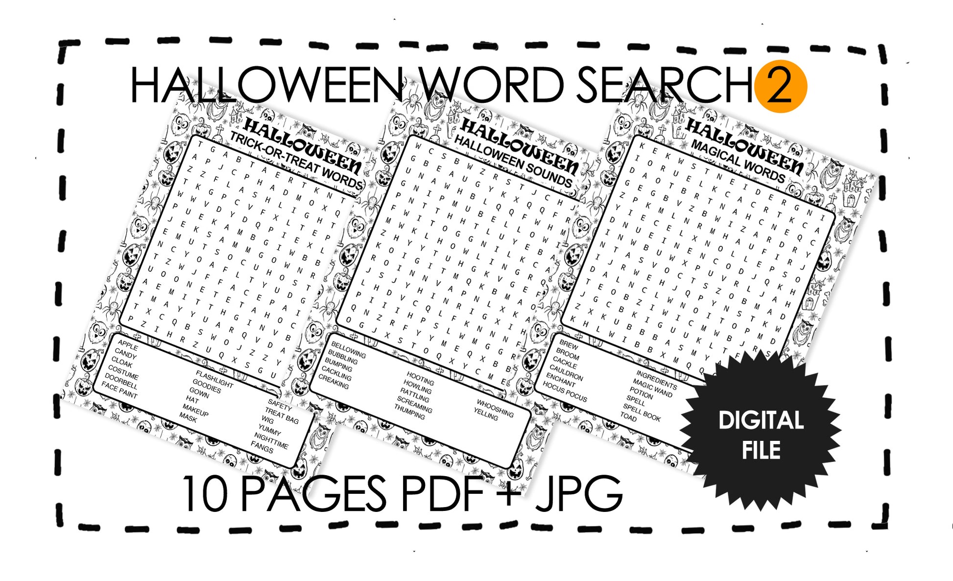 Halloween Word Search 10 Printable Pages For Kids, Spooky Season Word Puzzle 5-7 pages preview