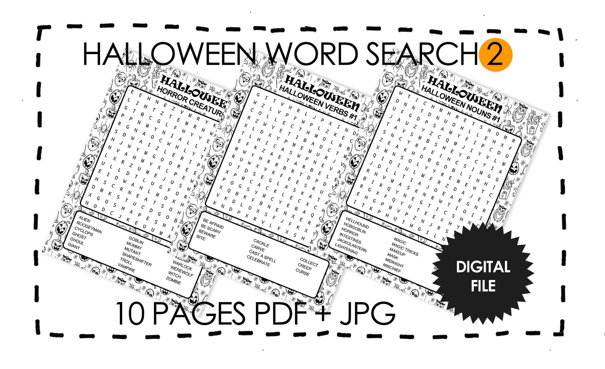 Halloween Word Search 10 Printable Pages For Kids, Spooky Season Word Puzzle 8-10 pages preview