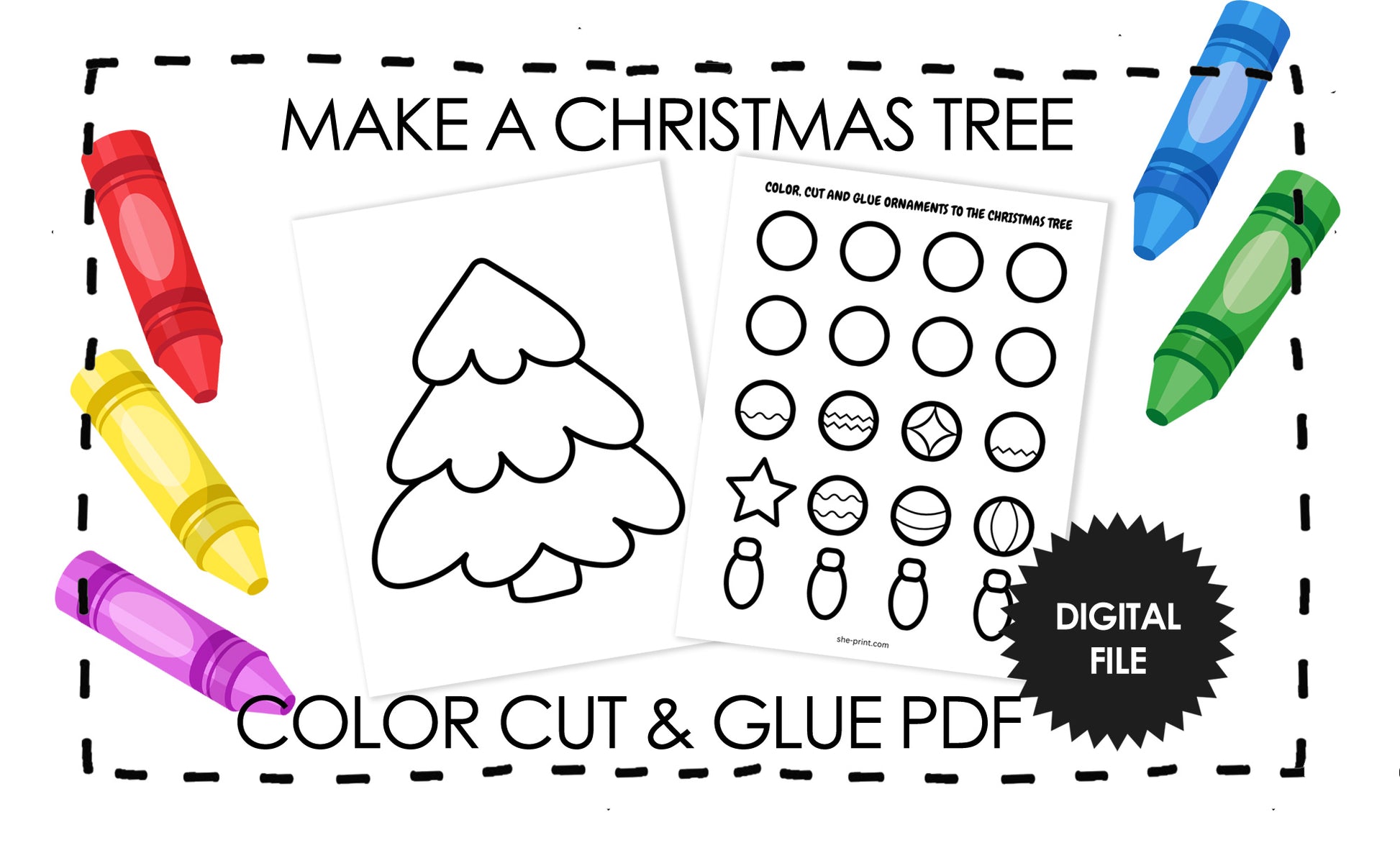 Make A Christmas Tree Template For Kids, Color Cut and Glue Activity, – she- print make-a-christmas-tree-template-for-kids-color-cut-and-glue-activity-she-print
