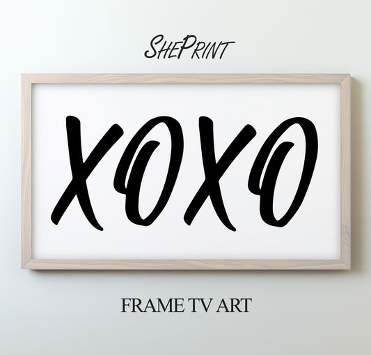 Happy Valentines Day TV Art XOXO | Modern Black and White Art | 3840x2160px JPEG | Digital Download