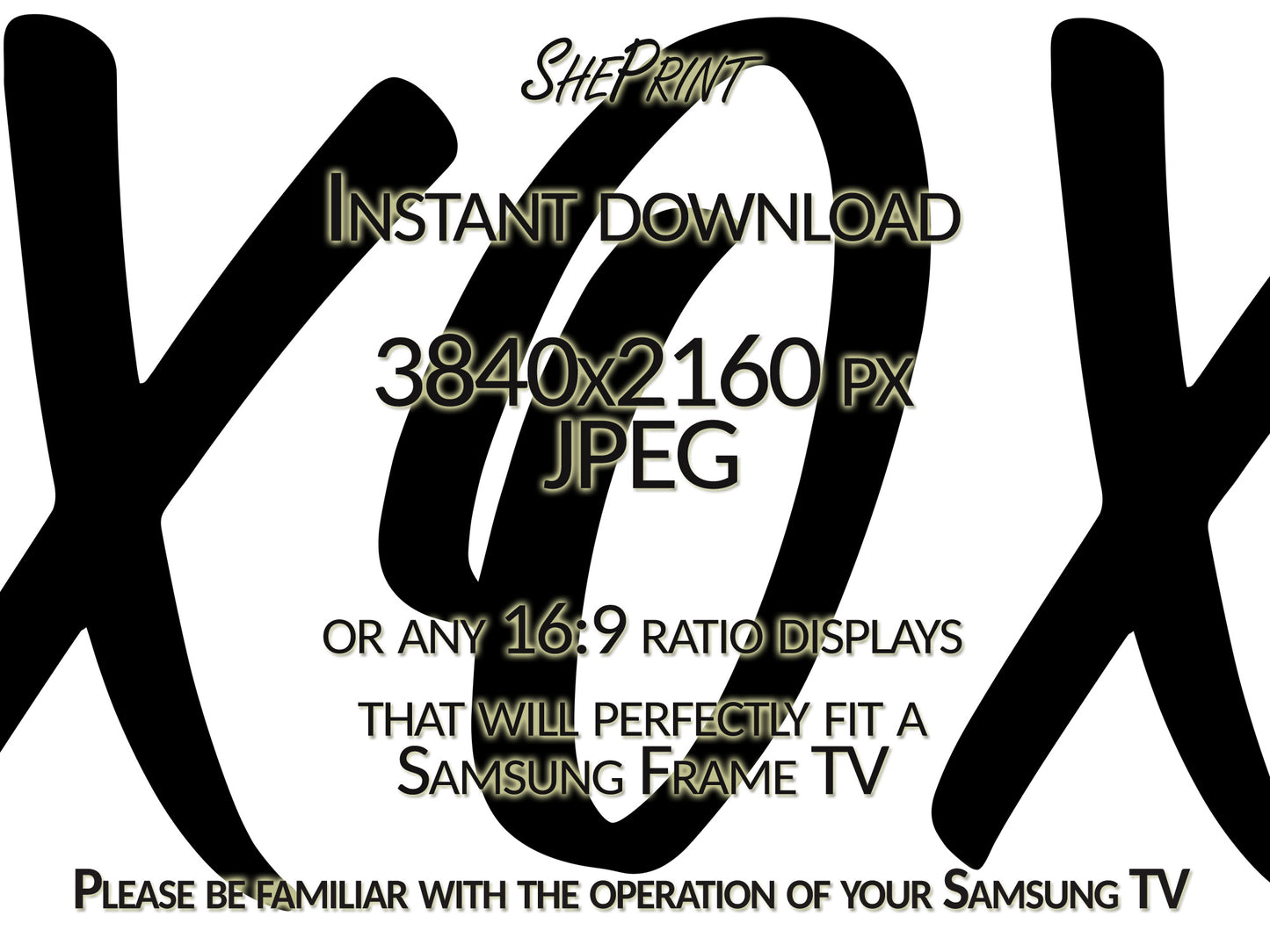 Happy Valentines Day TV Art XOXO | Modern Black and White Art close up view