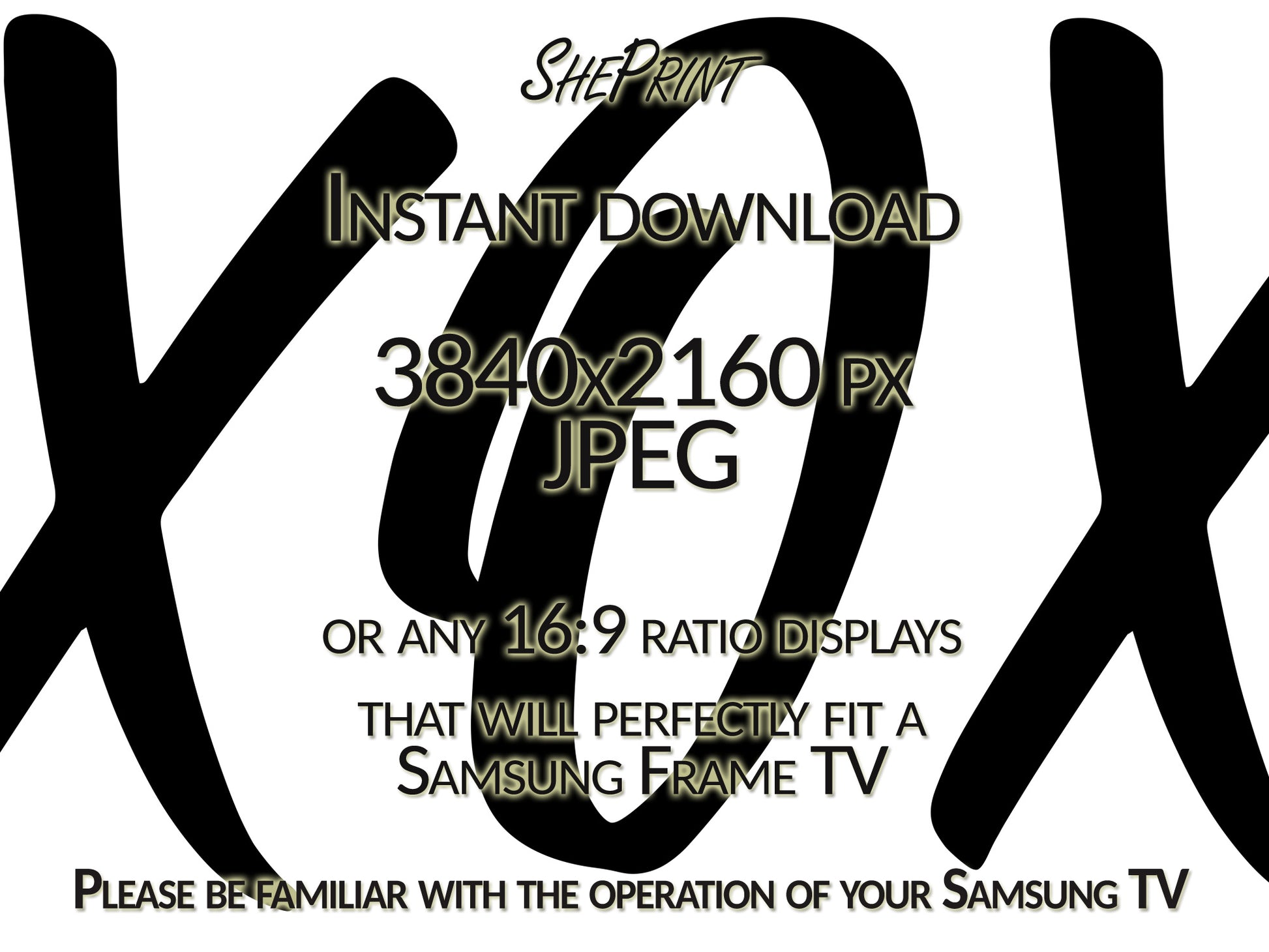 Happy Valentines Day TV Art XOXO | Modern Black and White Art close up view