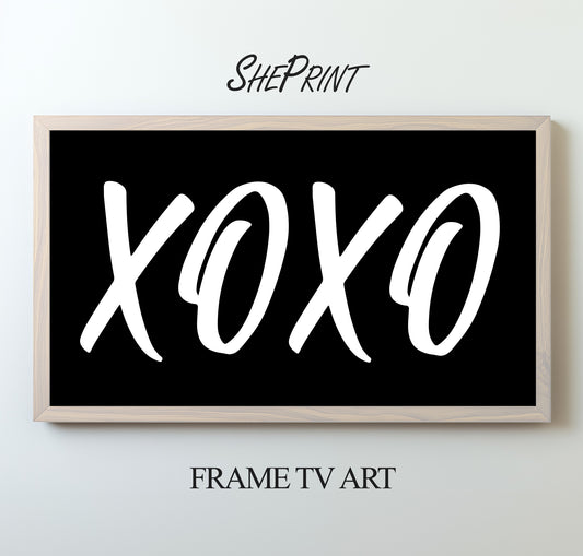 Happy Valentines Day TV Art XOXO | Modern White on Black Art