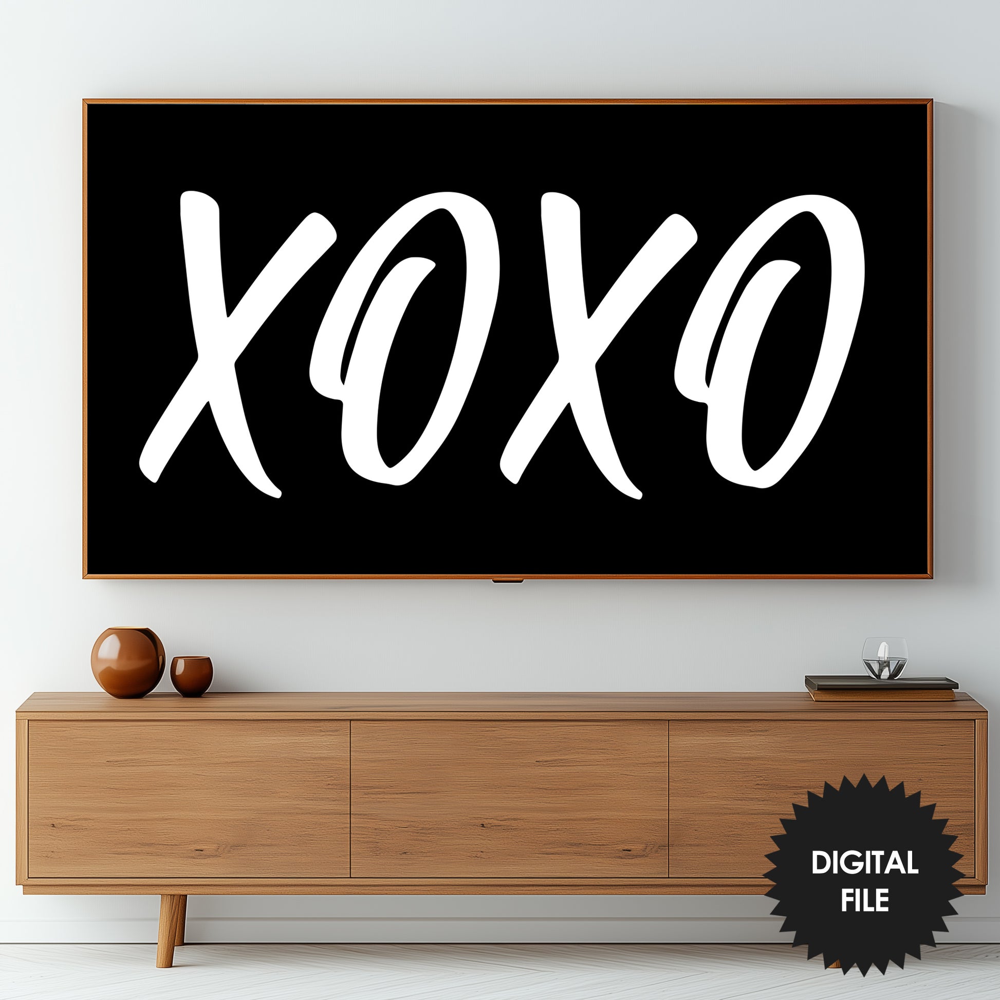 Happy Valentines Day TV Art XOXO | Modern White on Black Art preview on screen