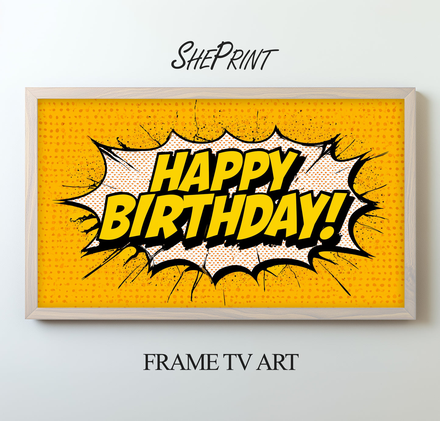 Birthday TV Art For Boys | Yellow Black | Comic Style preview on Samsung Frame TV