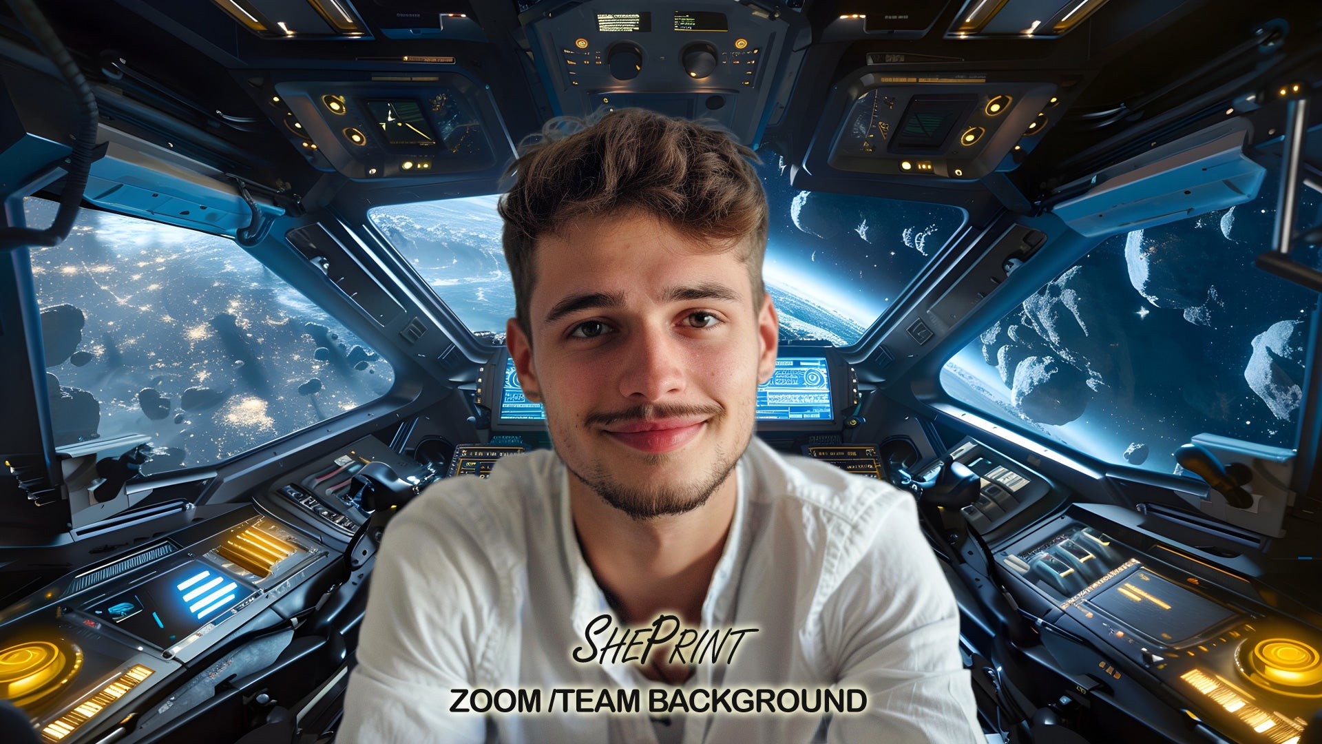 Funny Zoom Background, Spaceship Cabin 16:9 Landscape preview as a streaming background