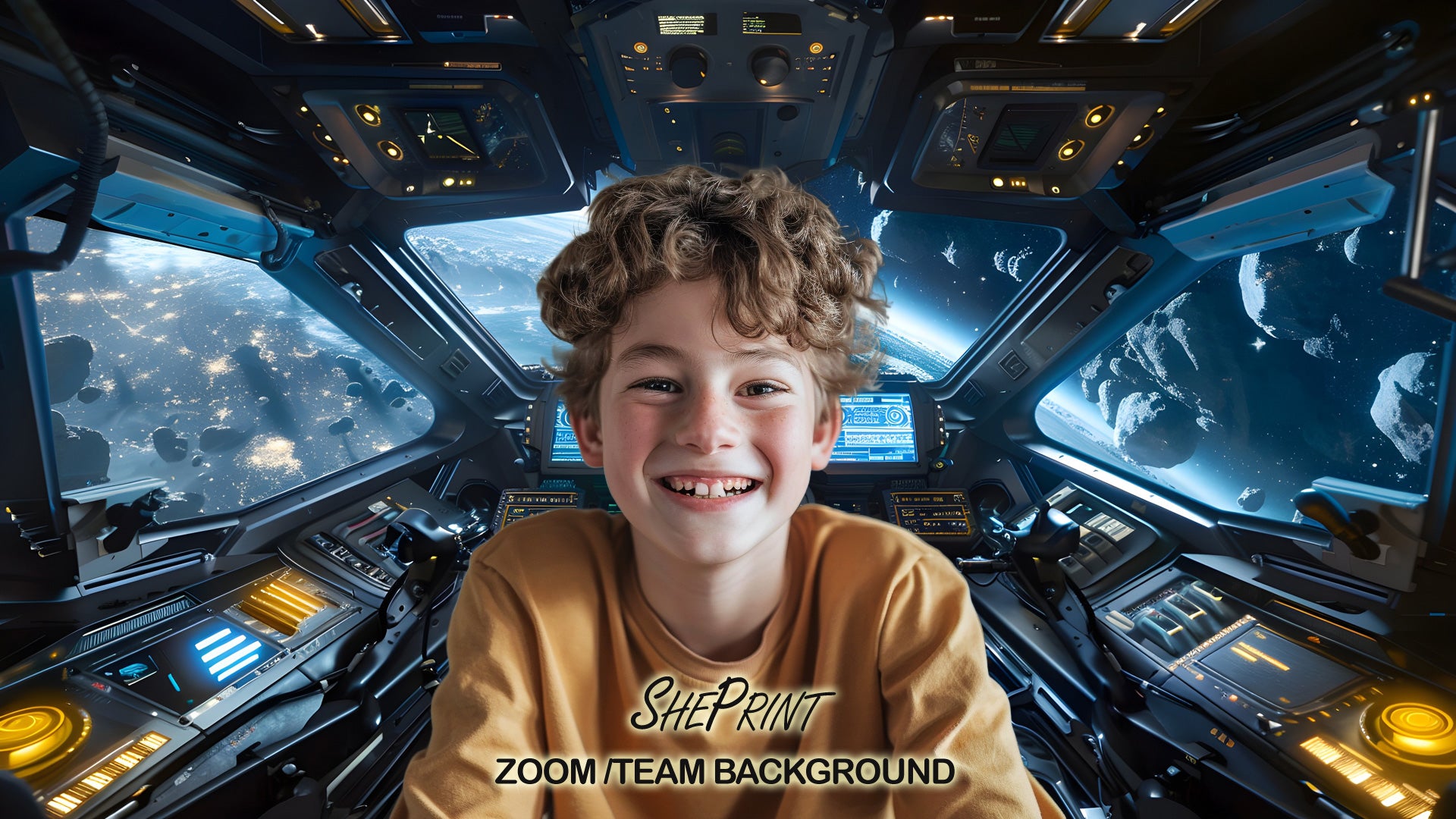 Funny Zoom Background, Spaceship Cabin 16:9 Landscape preview as a kids distance learning background