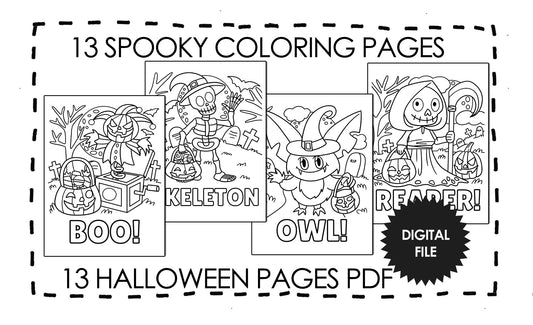 13 Spooky Halloween Coloring Pages for Kids of All Ages, Halloween Party Activities For Kids, Instant Download PDF, Print At Home