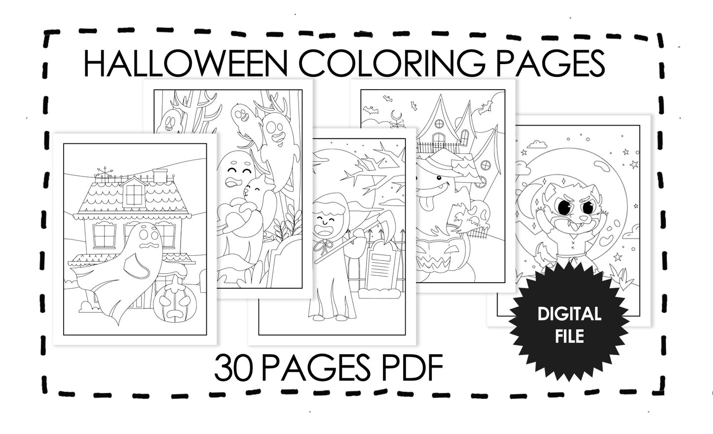 Halloween Coloring Pages For Kids Age 4-8 years 30 Pages, Spooky Season Coloring, Digital Printable Coloring Pages, Instant Download 1 PDF