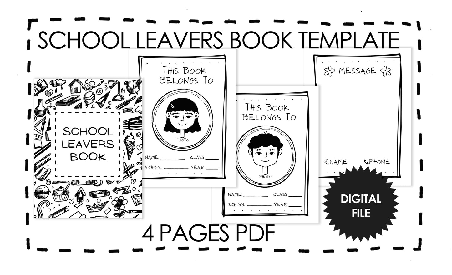 Printable School Leavers Book, Message Book, Year 6 Leavers Scrapbook, 4 Pages Letter Size PDF, Instant Download