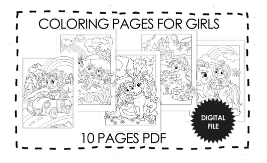 Unicorn Coloring Pages For Girls, Cute Unicorns Coloring Book,Instant Download 10 page PDF,Print At Home, Get Your Coloring Pages in Seconds