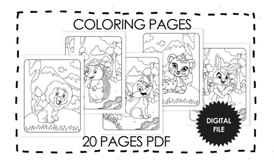Wild Animals Coloring Pages, 20 Printable Coloring Pages for Kids, Instant Download 1 PDF, Print At Home, Get Your Coloring Pages in Seconds